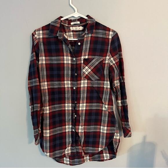 H&M LOGG Regular Fit Plaid Button Down Shirt Size 4 Shacket - Picture 1 of 6